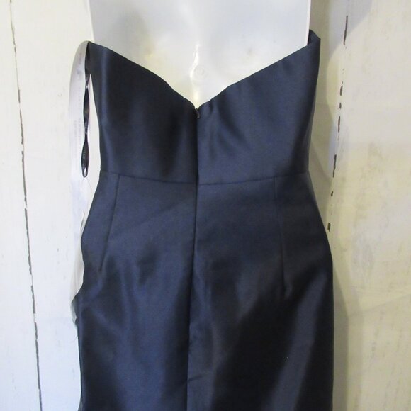 Dessy Collection Vivian Diamond Dress Blue Satin Ruffle Maxi Bridesmaid Prom - Picture 5 of 11